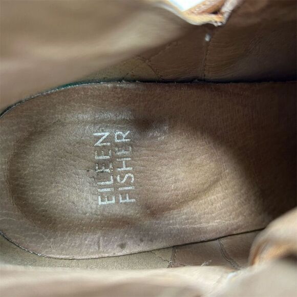 Eileen Fisher Ankle Booties Camel Tan Brown Leather Size 8 Strappy Back Zipper - Picture 15 of 15
